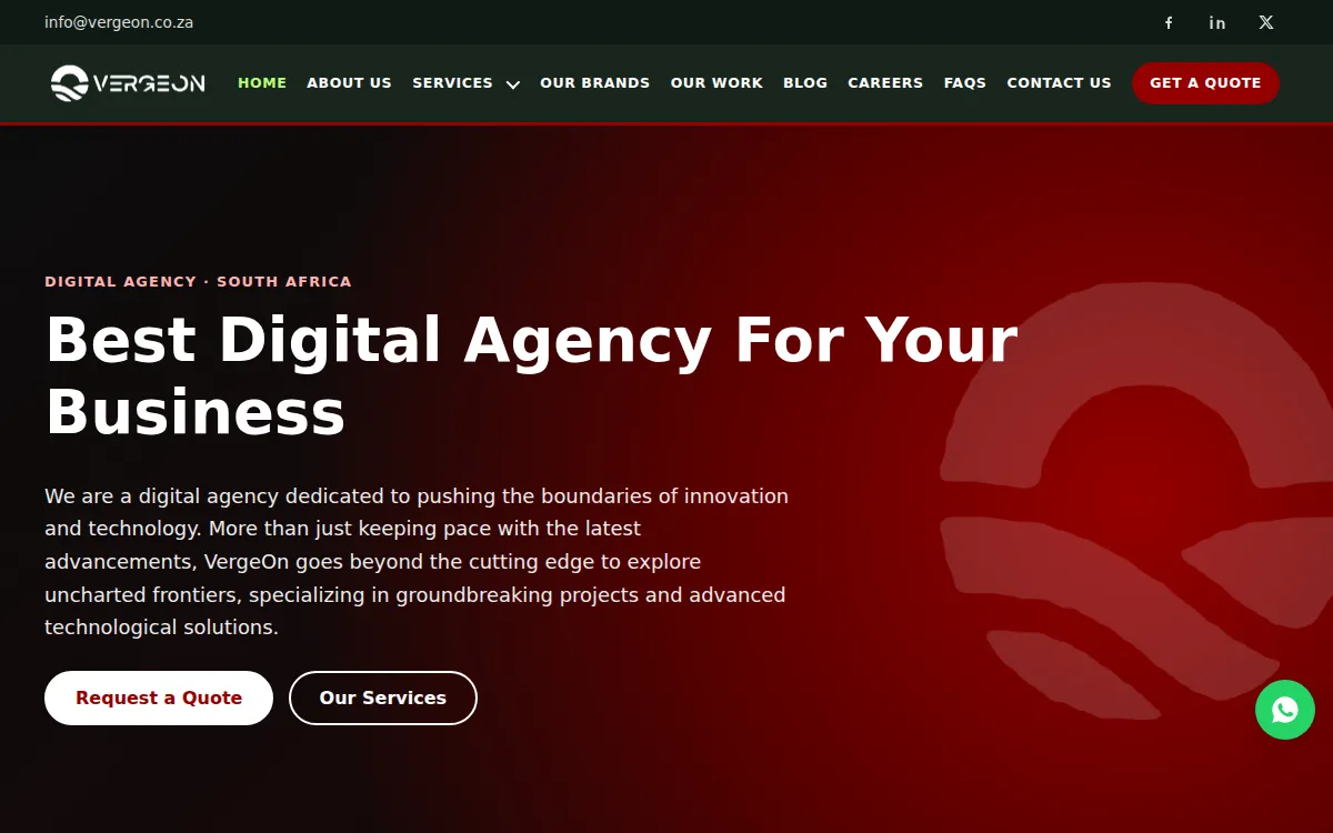 Screenshot of the VergeOn Media Group homepage